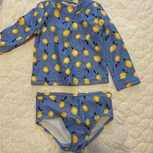 Carter's Girls’ Blue and Yellow Lemon Print Rashguard Set